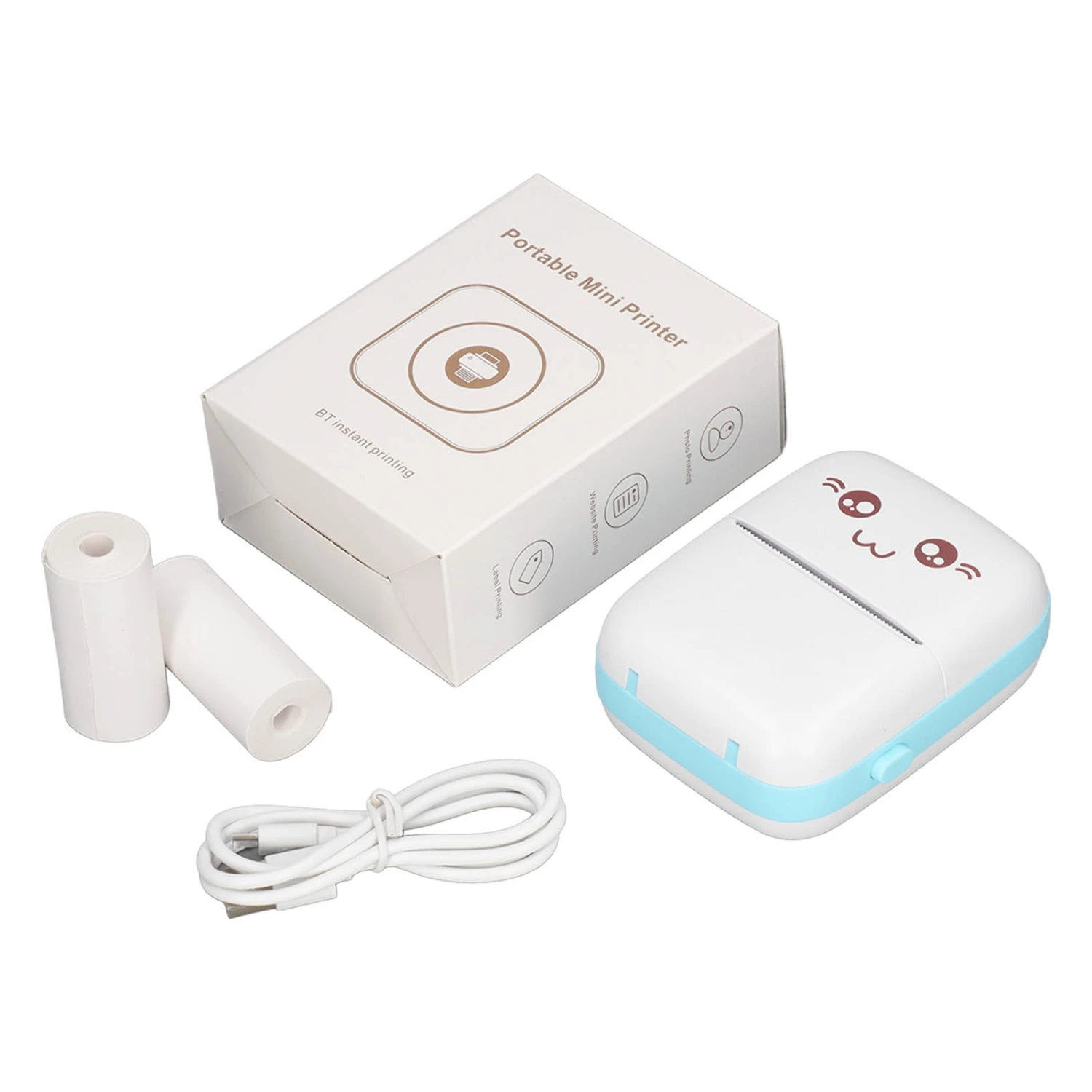 Thermal Printer USB Charging 200dpi Resolution Bluetooth Connection Portable Mini Picture Printer with Printing Paper Blue