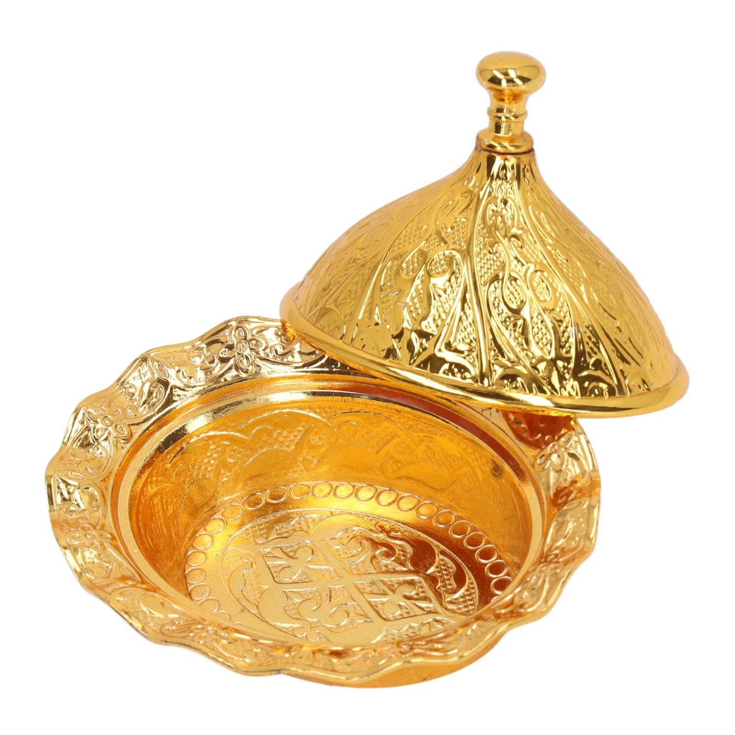 Gold Sugar Bowl Retro Exquisite Zinc Alloy Vintage Sugar Bowl with Lid for Home Party Wedding Decoration