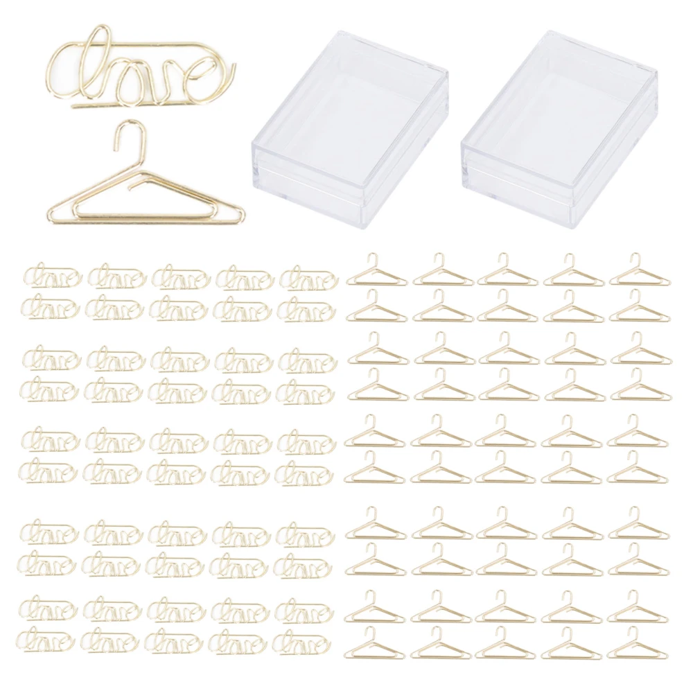 100Pcs Cute Paper Clips Hanger and Love Style Electroplated Metal Gold Color Planner Clips for Home Office Study