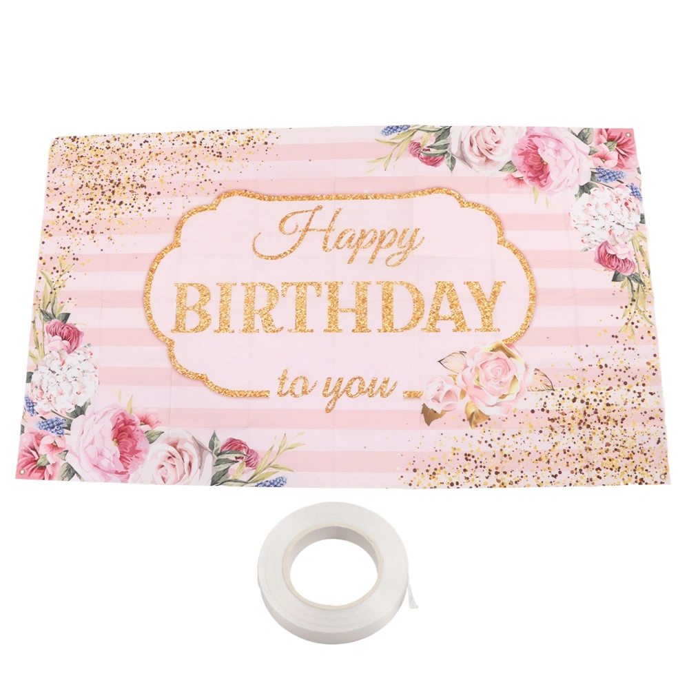 Pink Happy Birthday Backdrop 47.2x70.8in Flowers Pattern Pink Birthday Banner Foldable Tear Resistant Birthday Backdrop