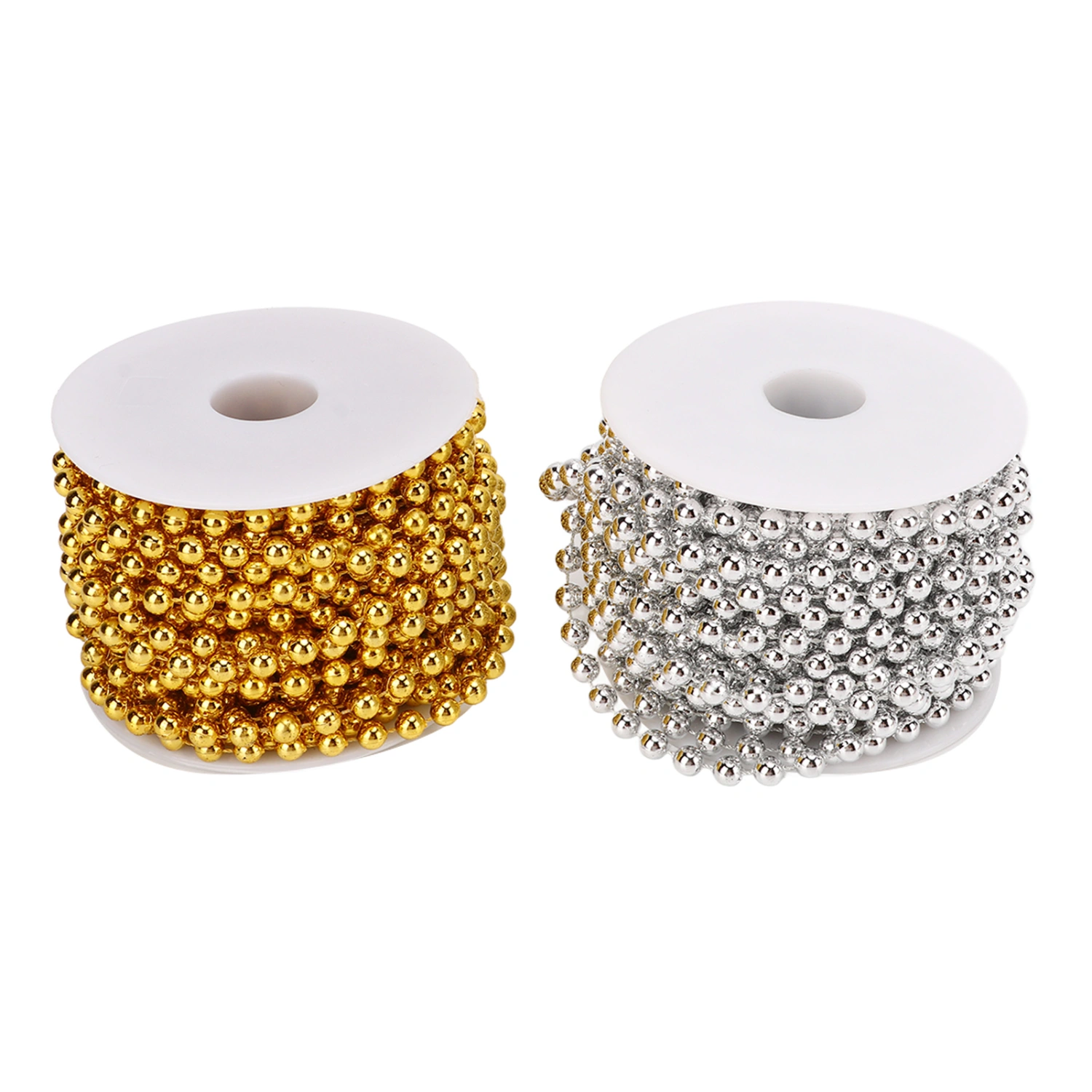 2Pcs Craft Pearl String Gold and Silver 10.9yd Long 0.2in Round Faux Pearl Glossy Widely Used White Pearl Garland