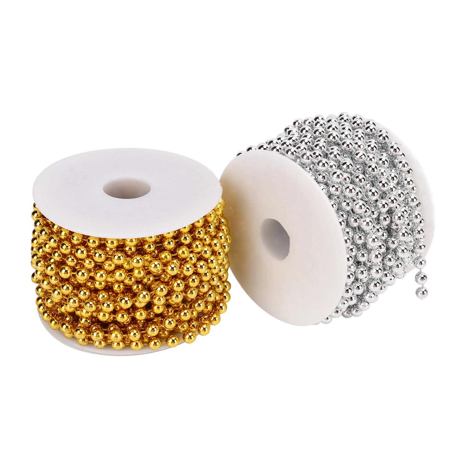 2Pcs Craft Pearl String Gold and Silver 10.9yd Long 0.2in Round Faux Pearl Glossy Widely Used White Pearl Garland