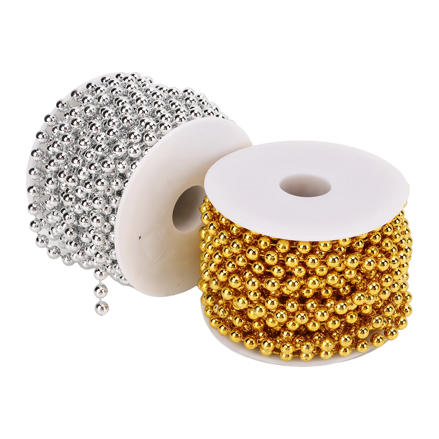 2Pcs Craft Pearl String Gold and Silver 10.9yd Long 0.2in Round Faux Pearl Glossy Widely Used White Pearl Garland