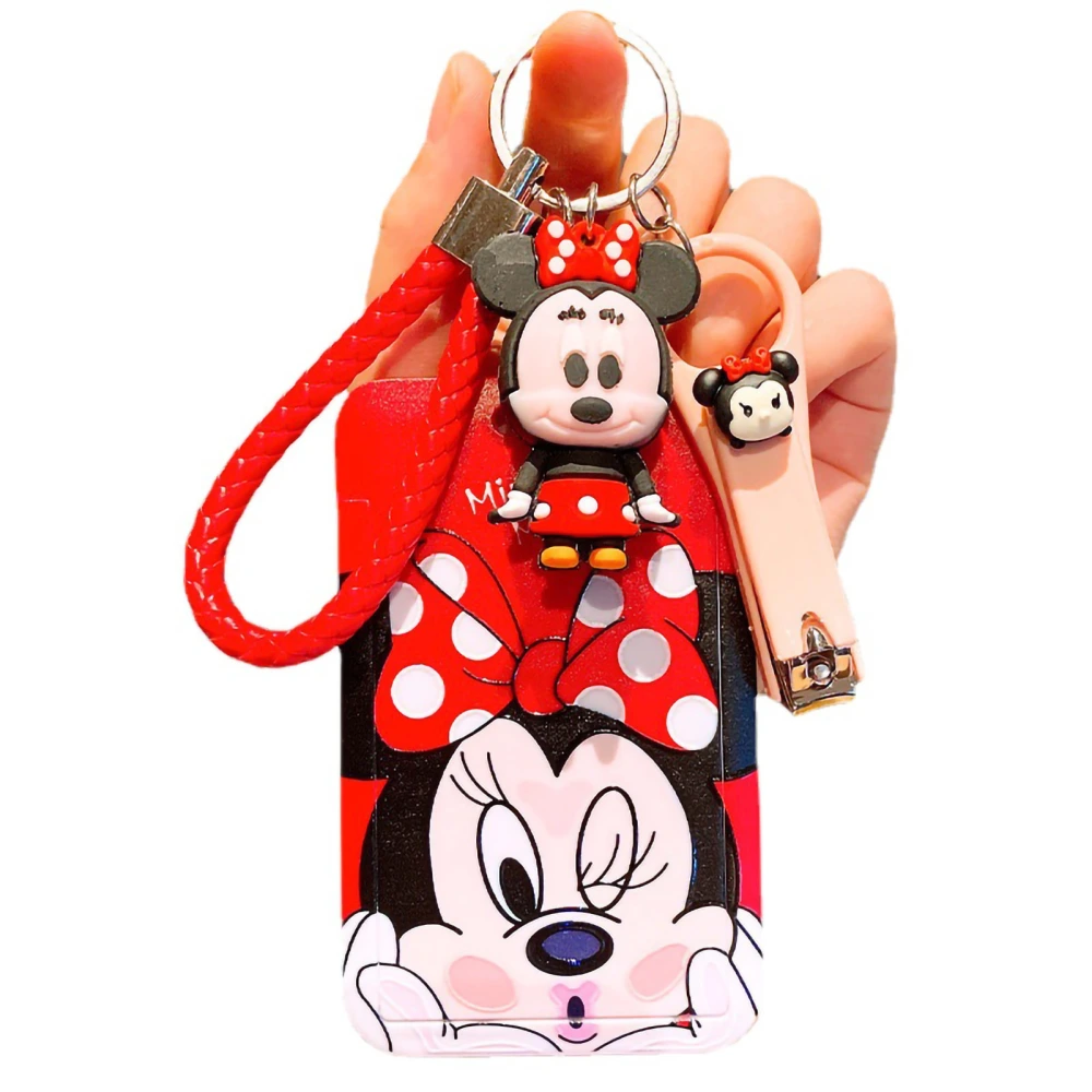 Bus Card Holder Cartoon Style Hardened Plastic Slip Cover Round Corner Badge Holder for Bus Meal Employee Card Card Holder,Hand Strap, Doll Mouse Girl