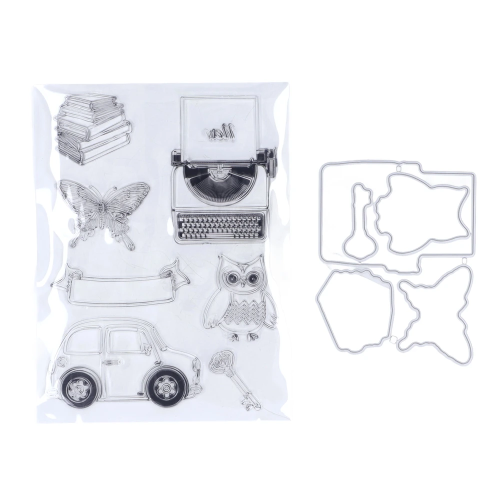 Clear Stamps Clear Imprint Typewriter Car Owl Pattern Card Making Stamps Recyclable Decorative Stamps with Cutting Dies