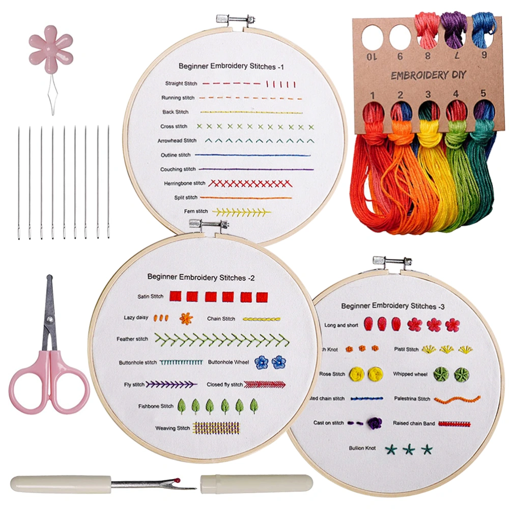 Beginners Embroidery Stitch Practice Kit Hand Stitch with Embroidery Fabric for Craft Lover Beginner