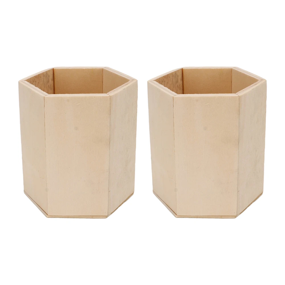 2 Pcs Wooden Pen Holder Geometric Hexagon DIY Rough Pen Holder Desktop Storage Organizer for Home Office