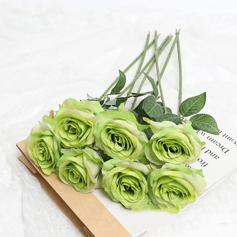 5pcs Artificial Flower Rose Bright Color Long Lasting Attractive Decorative Fake Silk Flower Decoration Green