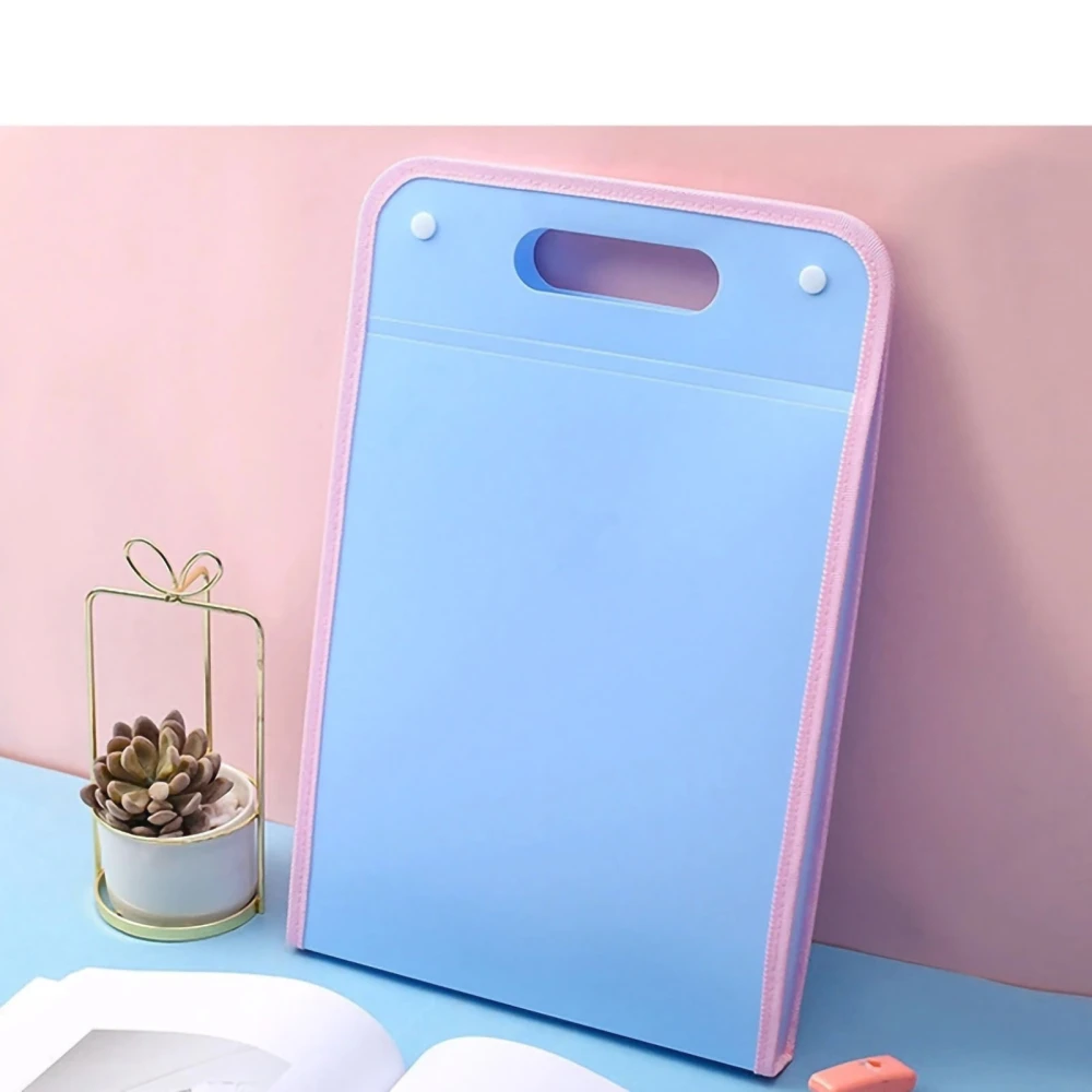 Organ File Bag Portable Large Capacity 13 Layer Classification A4 Double Buckle Expanding File Folder for Test Paper Light Blue Vertical 40x26.3x3cm