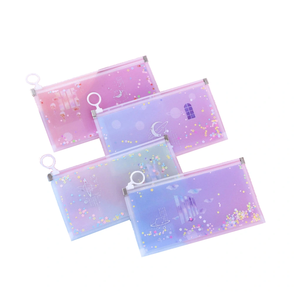 Pen Case Large Capacity Zipper Design Cute Style Waterproof Dustproof PP Easy Cleaning Pencil Pouch for Kids Sequins Star Sea