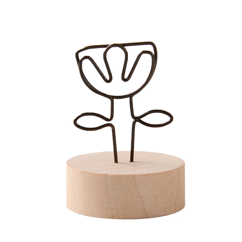 Table Card Holder Cute Unique Design Business Card Photo Holder with Wood Base for Home Office Decoration Flower