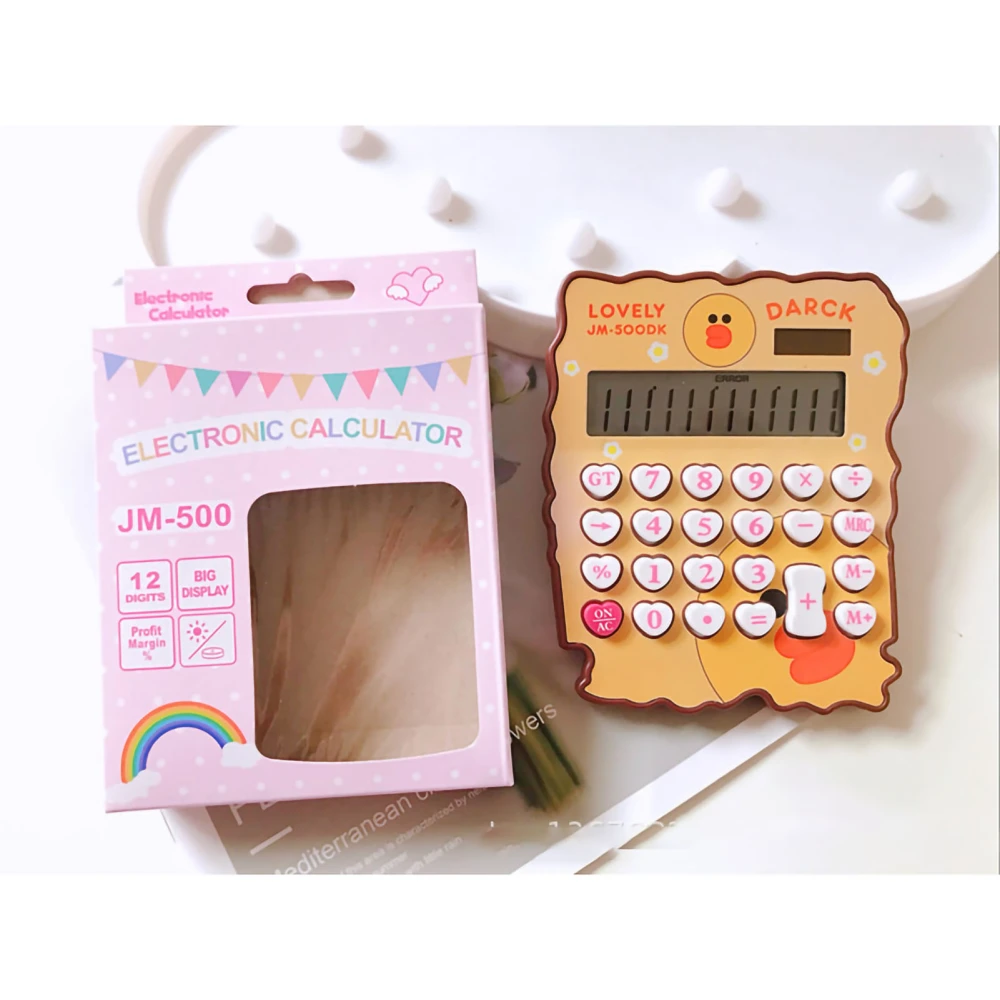 Cute Cartoon Desktop Calculator Solar Power Cute Style 12 Digit Portable Calculator for Students Girls Duck