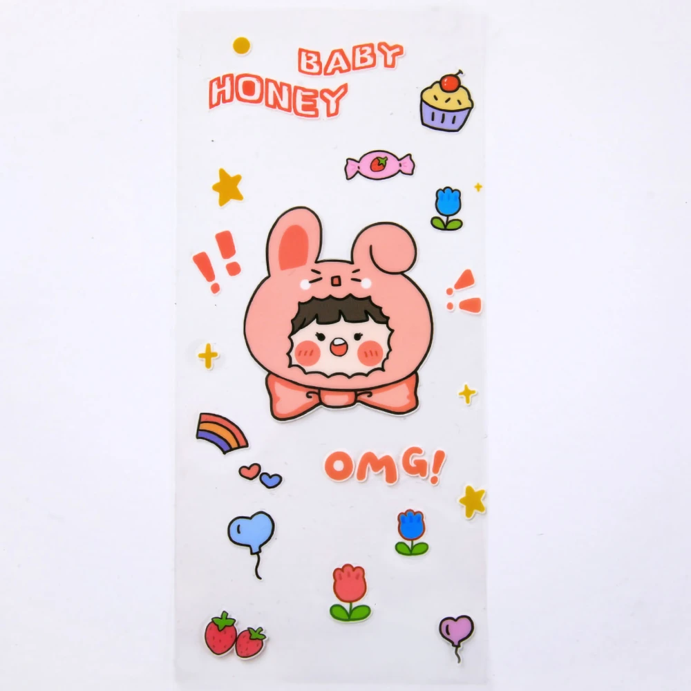 Cute Stickers Easy to Peel Waterproof PET Cute Cartoon Style Transparent Clear Pattern Kawaii Stickers for Book DIY Little Girl with Bunny Hat