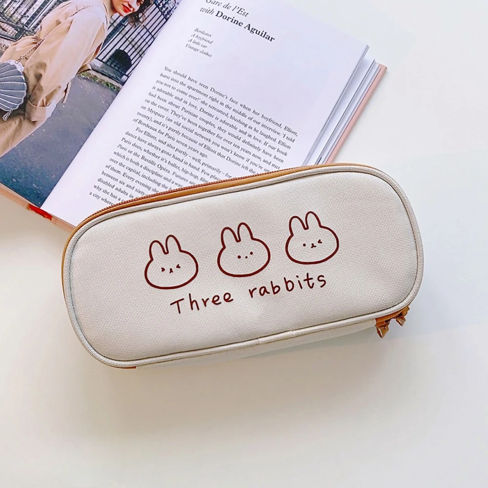 Large Capacity Pencil Case Cute Pattern Oxford Cloth Multifunctional Pencil Bag for School Household Three Little Rabbits