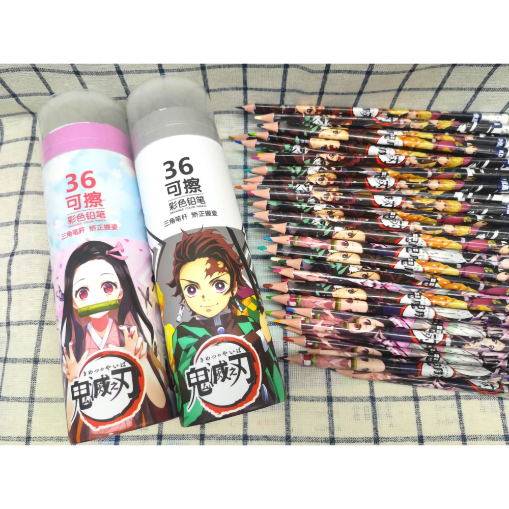 Colored Pencils Set Erasable 36 Colors Cartoon Pattern Style Glossy Coloring Texture Art Sketching Pencils for Kids