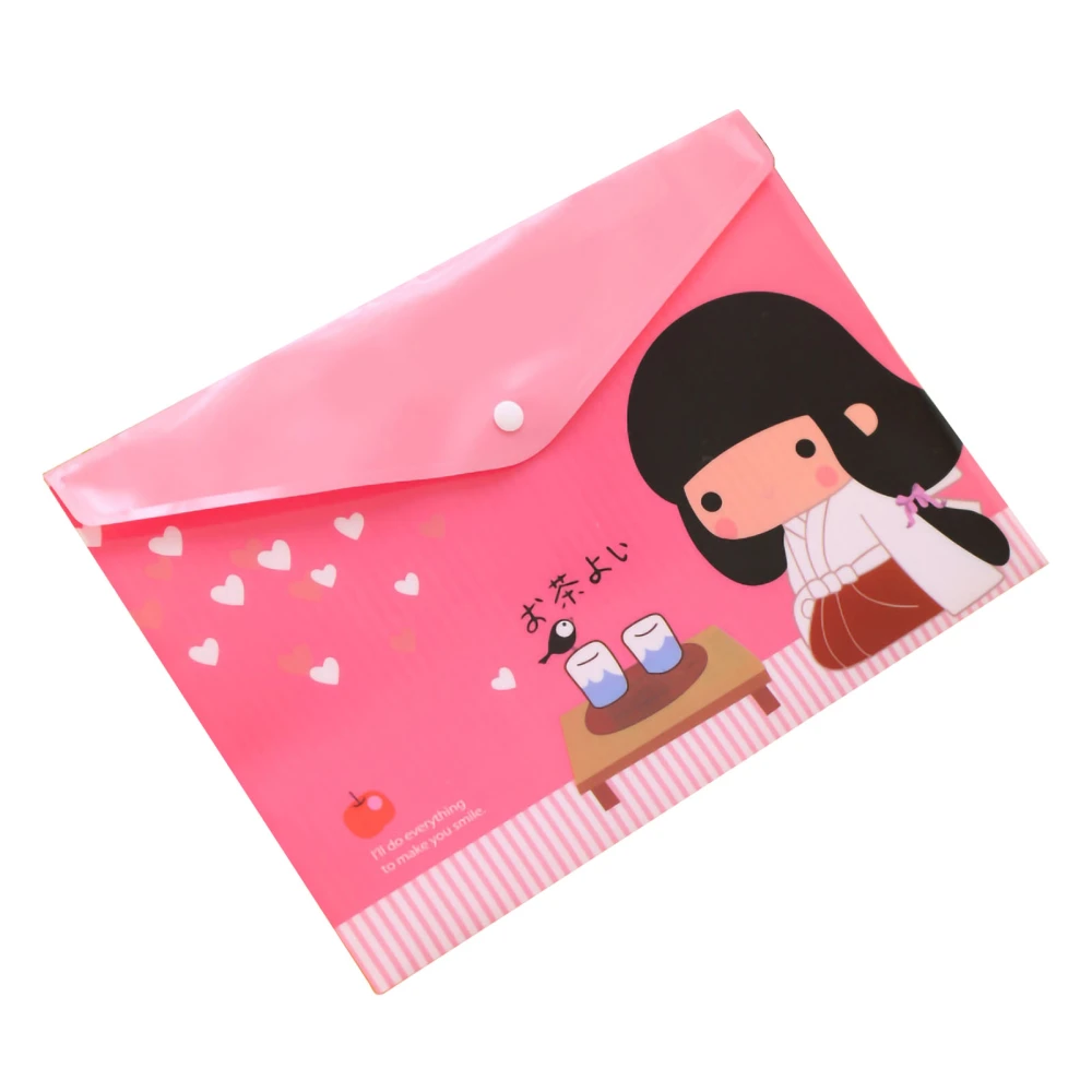 A4 Document Transparent Bag Snap PVC Document Storage Bag Cute Cartoon Appearance File Storage Pouch Office Supplies Cartoon A4 File Pocket Style Random