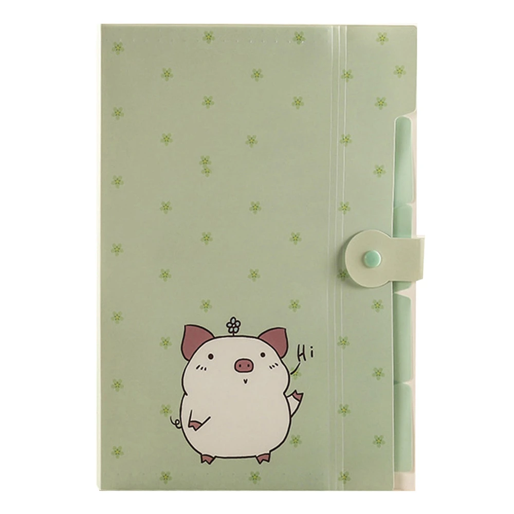 File Folder Candy Color PP Expanding File Folder Cute Appearance Mechanical Edge Sealing Folder with Snaps Green Piglet