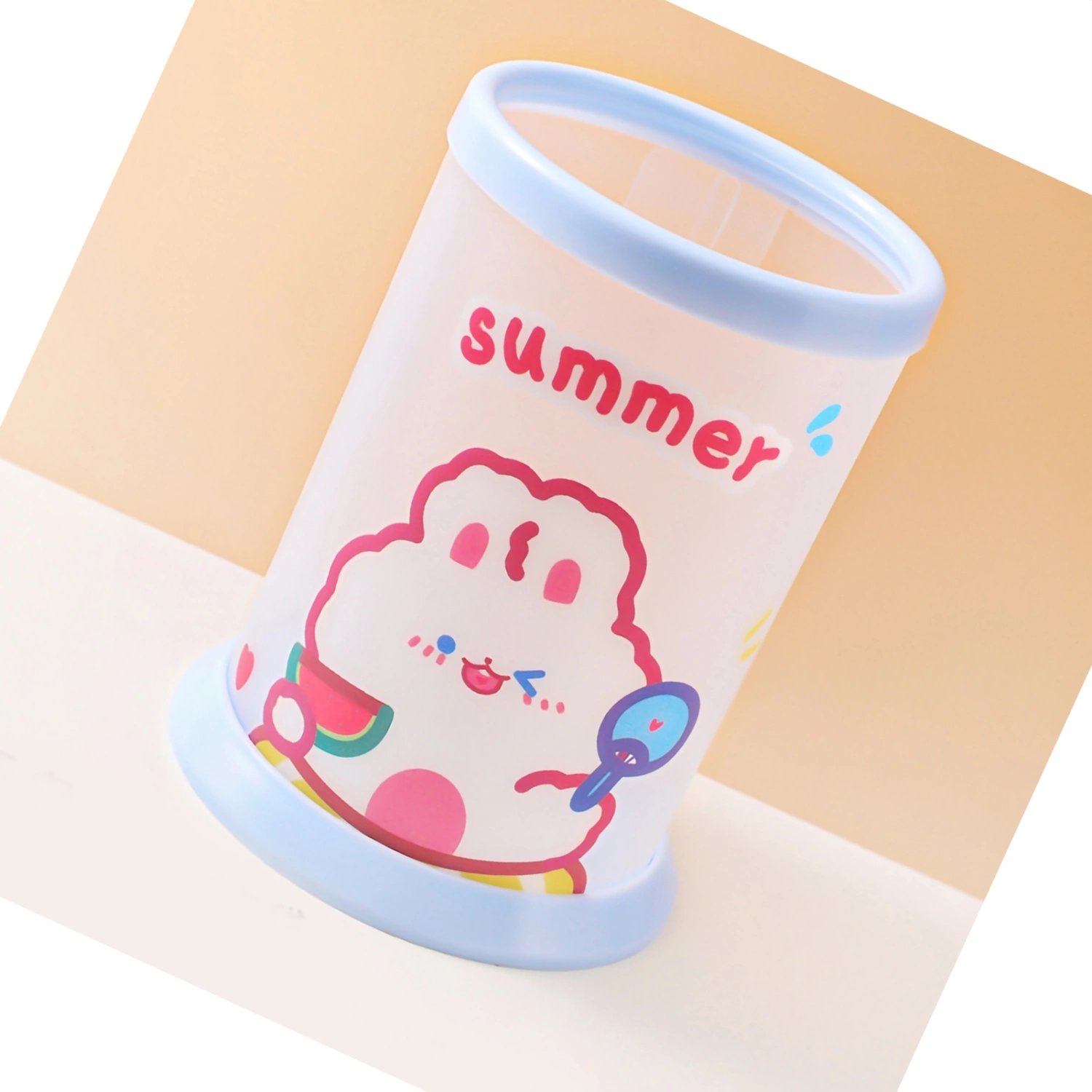 Folding Pen Holder Cute Cartoon Round Folding Pen Holder Student Office Desk Stationery Storage Box Summer Rabbit