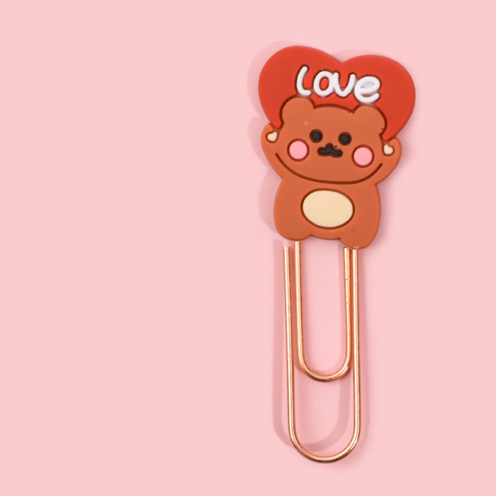 Bookmark Clips Cute Cartoon Pattern Metal Soft Rubber Light Portable Office Clips for Classification LOVE Bear