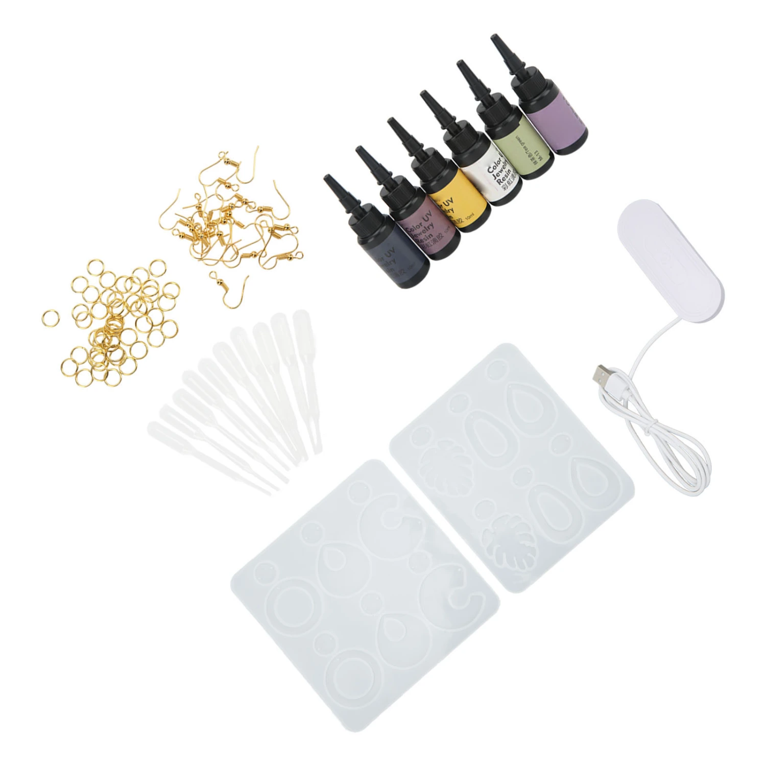 Resin Earring Mold Set with UV Lamp UV Glue Ear Hook Ring Earring Resin Molds for DIY Earrings Pendants Jewelry Making