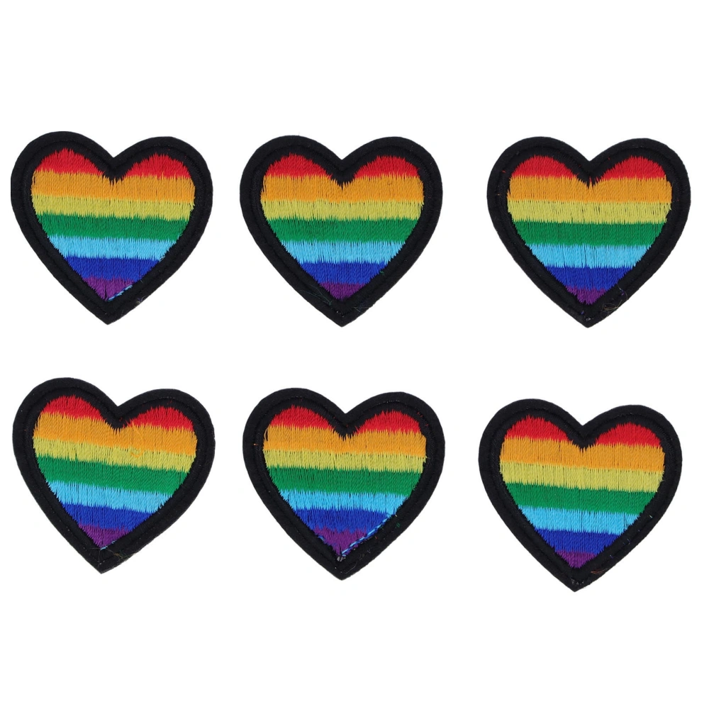 6 Pcs Rainbow Heart Patches DIY Rainbow Heart Shape Patches Decoration for Sewing Embroidery Clothing Repair Black Border