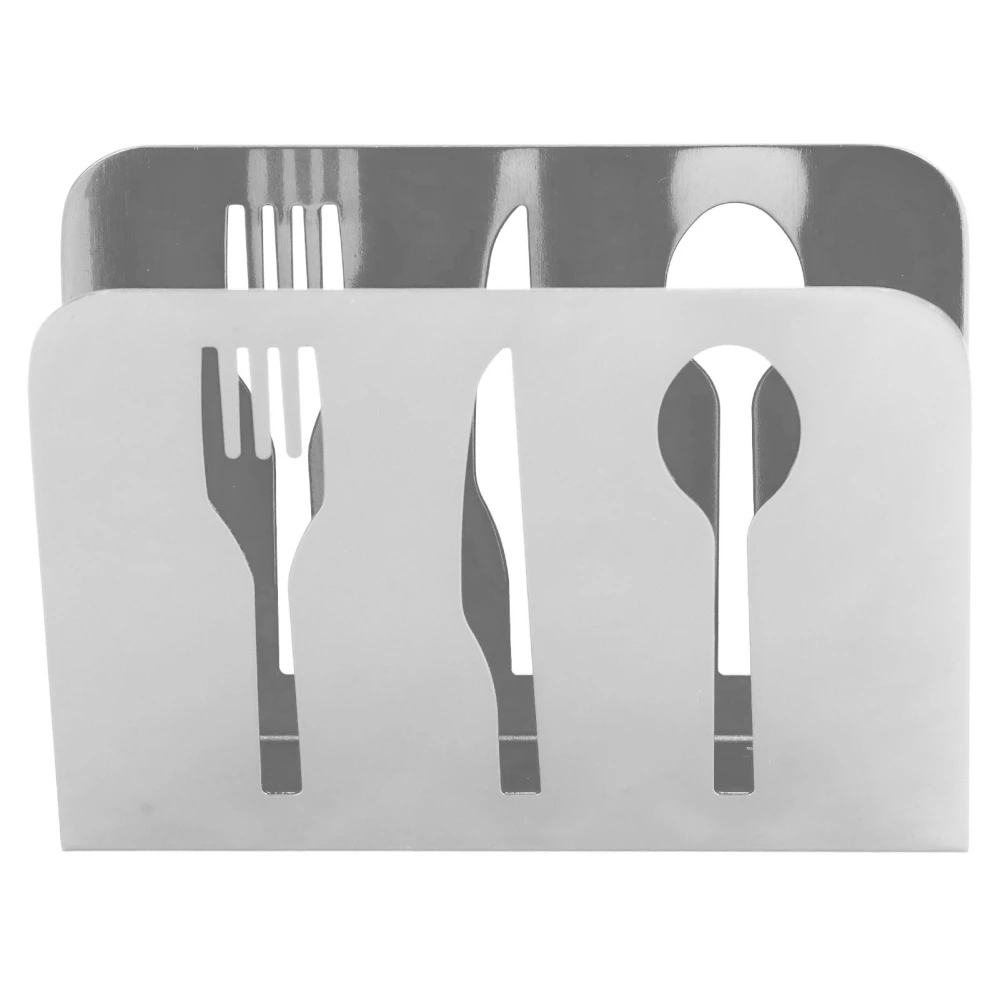 Napkin Holder Unique Knife Fork Cutout Pattern Anti Slip Upright Metal Napkin Holder for Bars Restaurants Hotels Silver