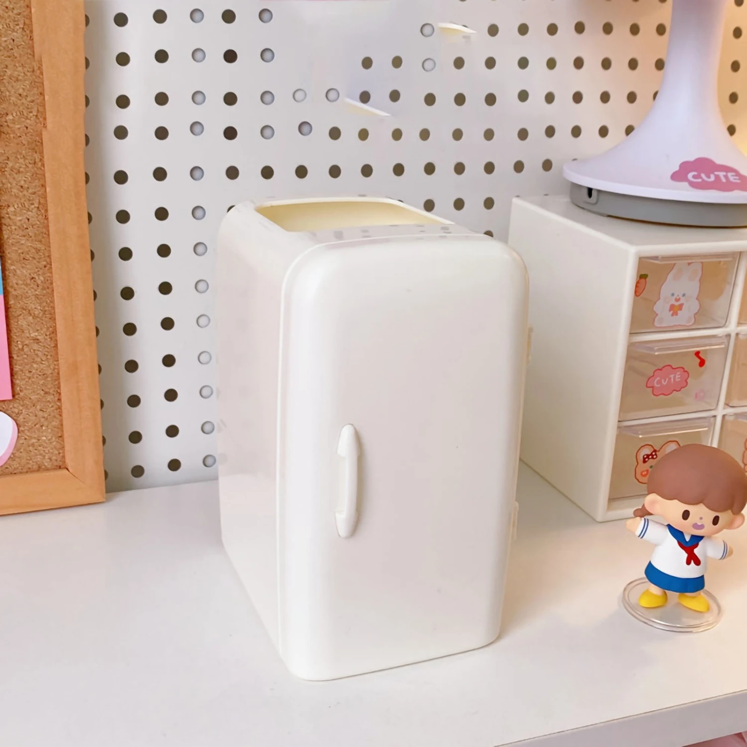 Pen Holder Cute Refrigerator Shape Large Capacity Multifunctional Desk Pen Holder PP Desktop Storage Holder Beige