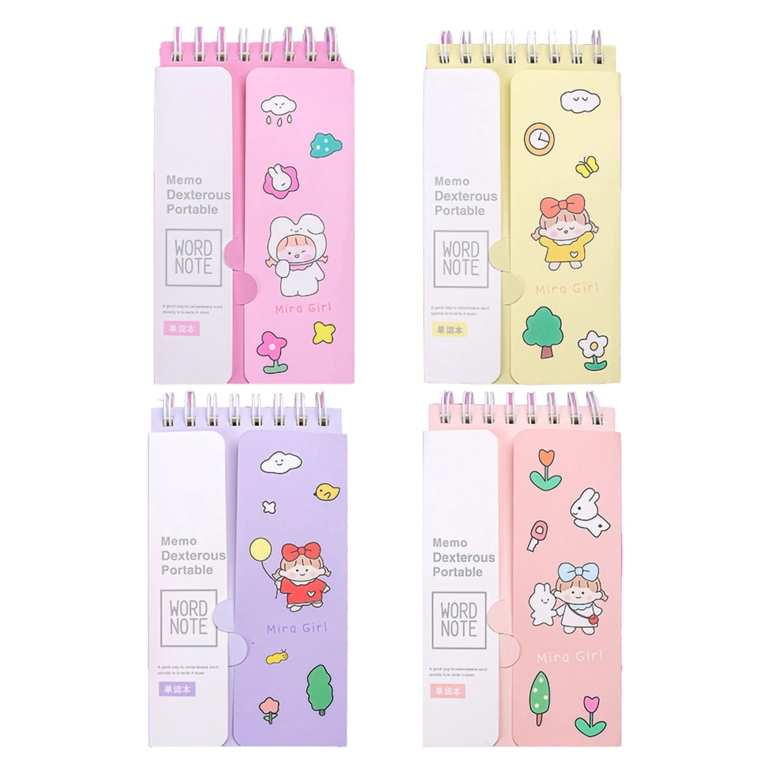 4 Pcs Small Book Small Portable Foldable Coverable Spiral Bound English Word Book Pocket Notebook Leisure Time