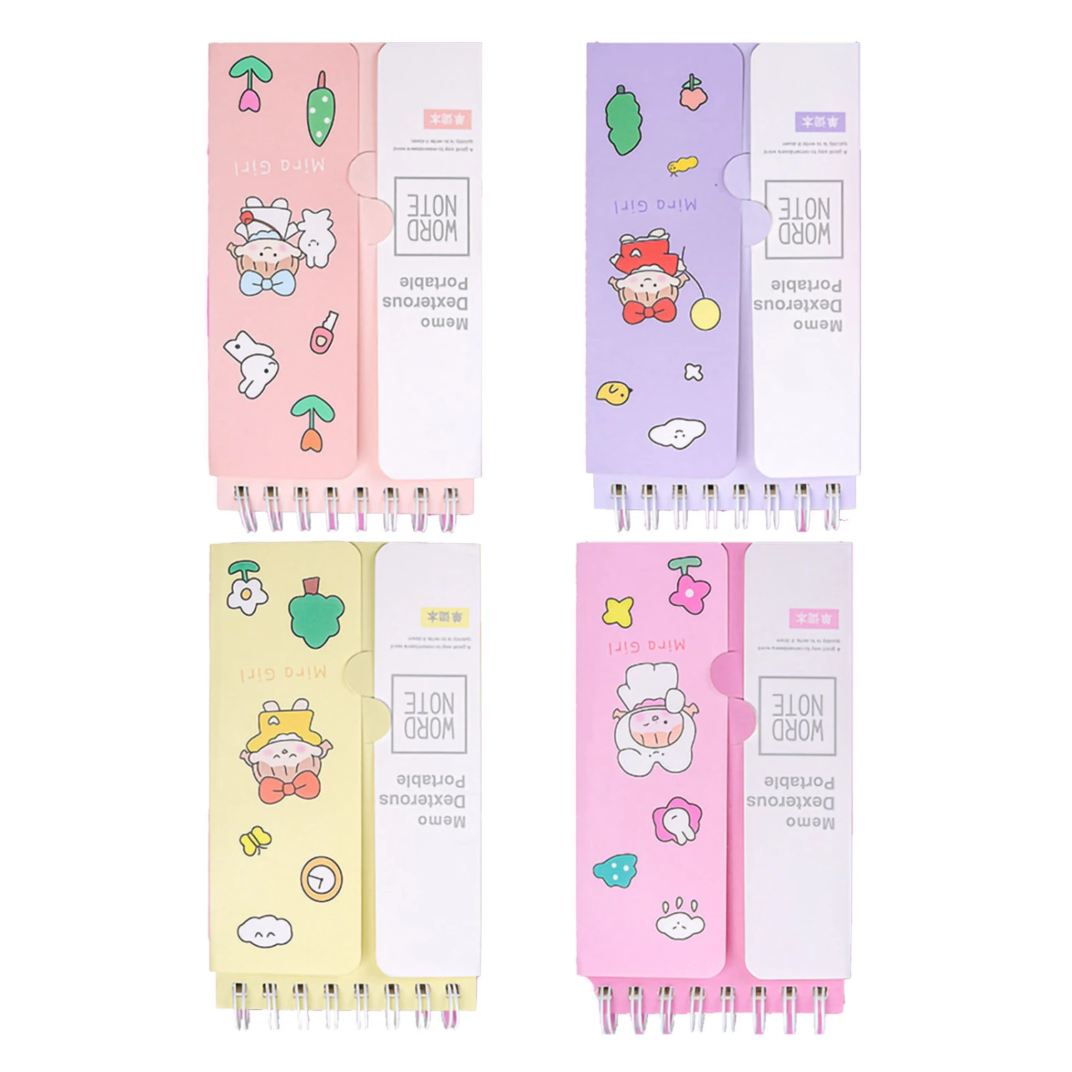 4 Pcs Small Book Small Portable Foldable Coverable Spiral Bound English Word Book Pocket Notebook Leisure Time