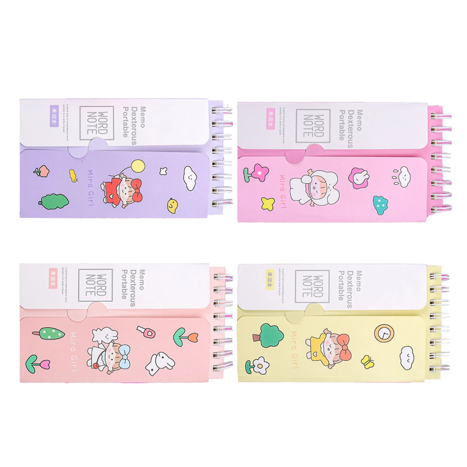 4 Pcs Small Book Small Portable Foldable Coverable Spiral Bound English Word Book Pocket Notebook Leisure Time