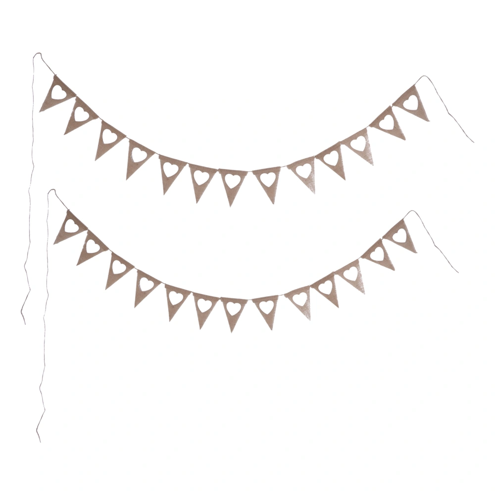 2 PCS Triangle Banner Country Style White Hearts Burlap Triangle Banner Pull Flag Wedding Birthday Party Decorations