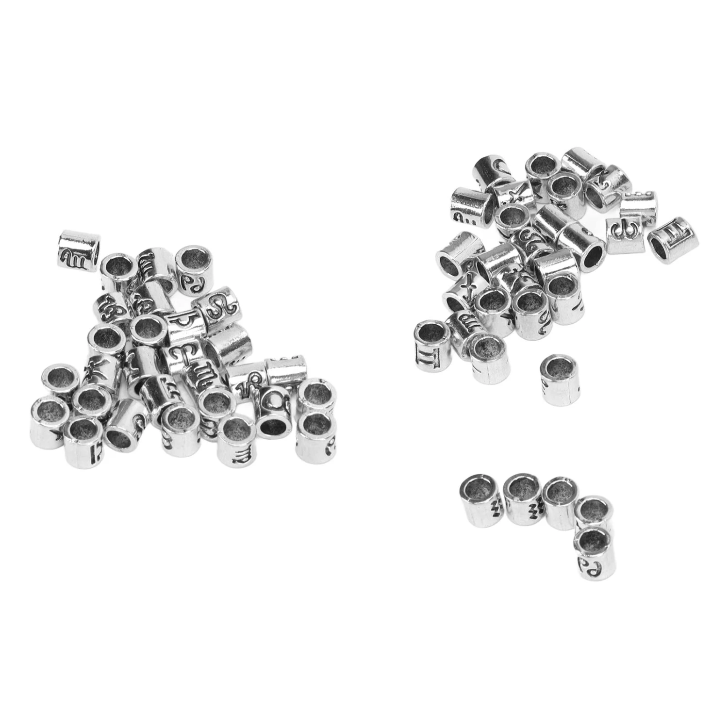 60 Pcs Spacer Beads Vintage Silver 12 Zodiac Large Hole Beads Hand Made DIY Bracelet Jewelry Making Spacer Beads