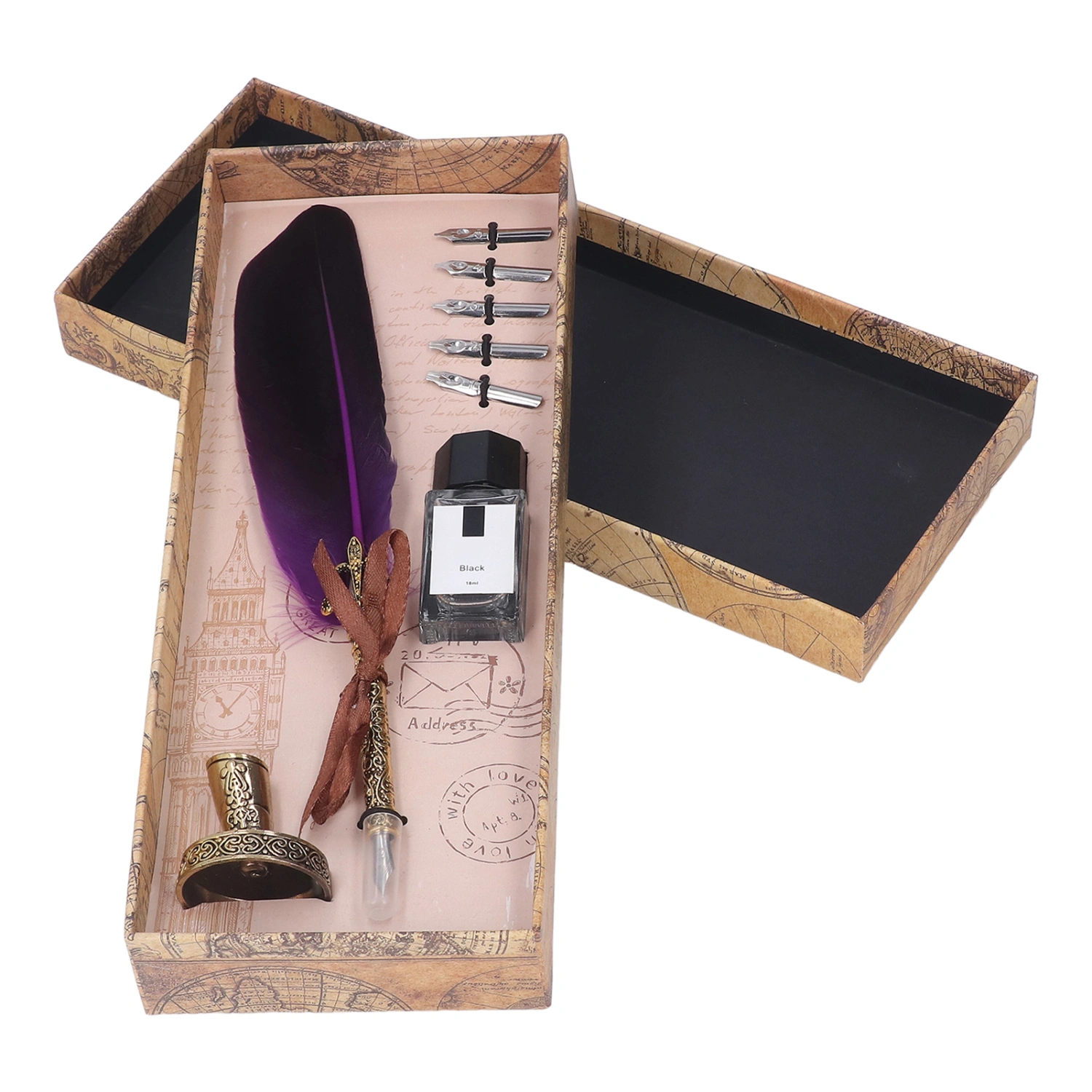 Quill Pen Zinc Alloy High Smoothness Elegant Colors European Retro Style Feather Pen for Writing Drawing Purple