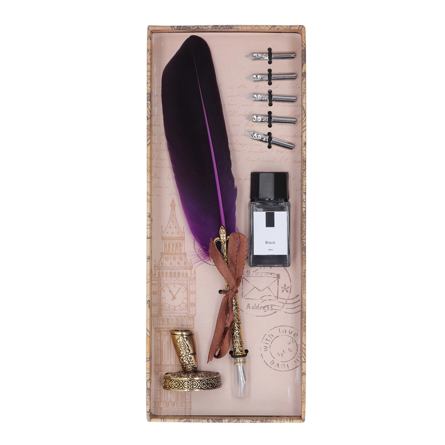 Quill Pen Zinc Alloy High Smoothness Elegant Colors European Retro Style Feather Pen for Writing Drawing Purple