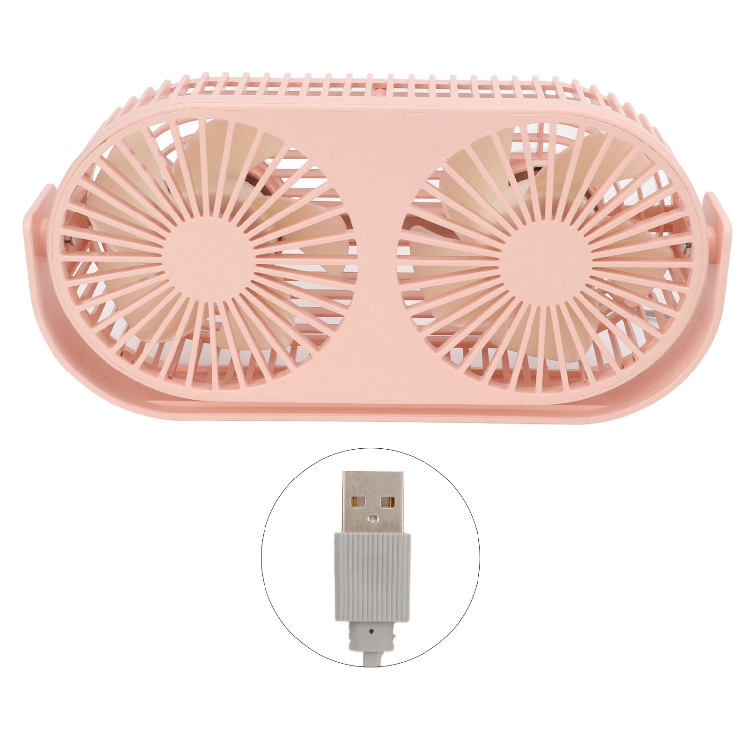 Double Fan USB Charging Fast Heat Dissipation 360° Rotation Double Head Fan Mini Desk Fan for Dormitory Desktop Home Pink