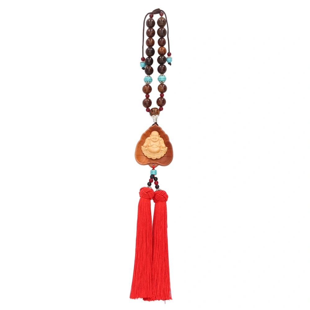 Buddhist Car Pendant Double Tassel Design Boxwood Buddha Decor Safe Auspicious Pendant for Cars Home Decorations Maitreya