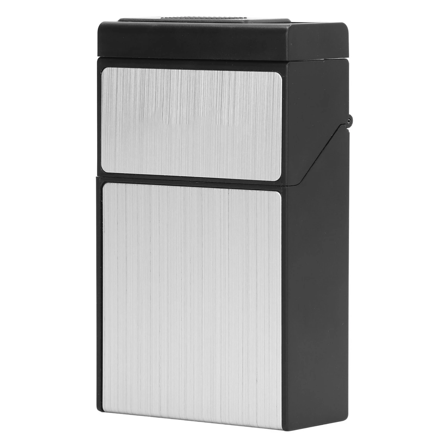 Cigarette Case 20 Pack Large Capacity Hard Shell USB Charging Cigarette Lighter Anti Pressure Cigarette Box Holiday Gift Silver Brushed