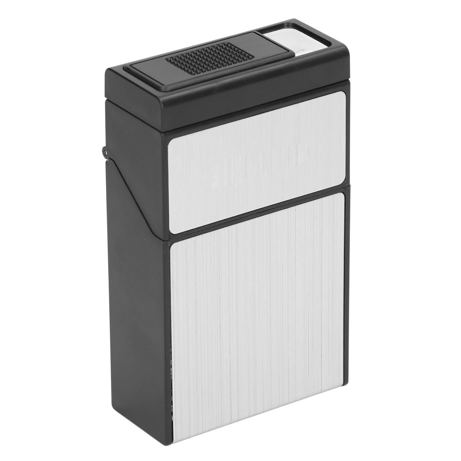 Cigarette Case 20 Pack Large Capacity Hard Shell USB Charging Cigarette Lighter Anti Pressure Cigarette Box Holiday Gift Silver Brushed