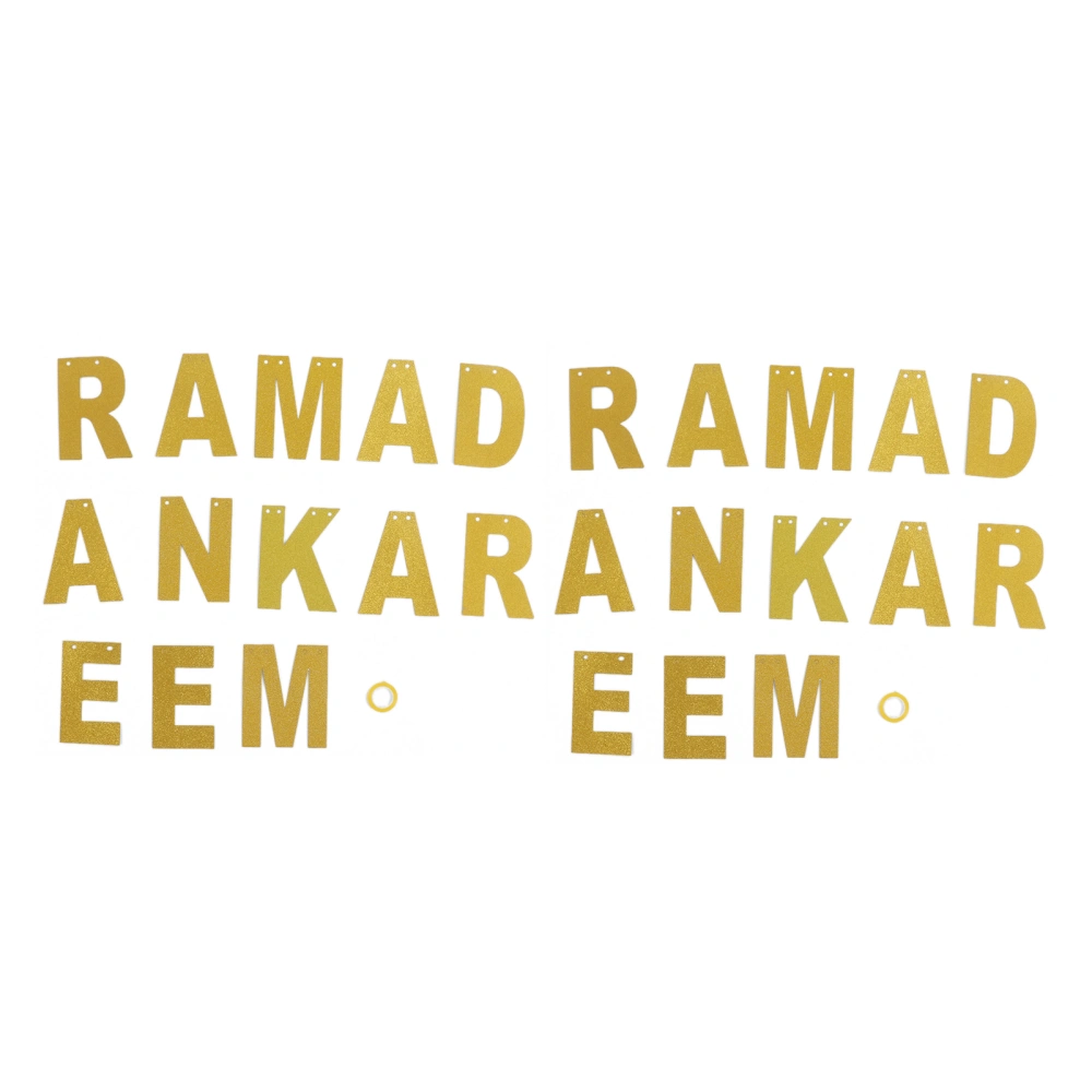 2pack Ramadan Kareem Banner Gold Letters Decorative Regulable Rope Cardboard Material Muslim Islamic Party Banner