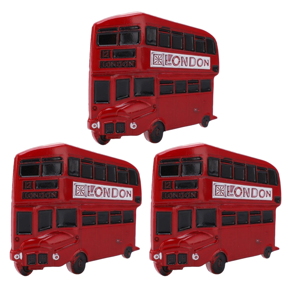 3Pcs Bus Fridge Magnet Red Bus Design Bright Colors Magnetic Adsorption Wide Application Refrigerator Magnets