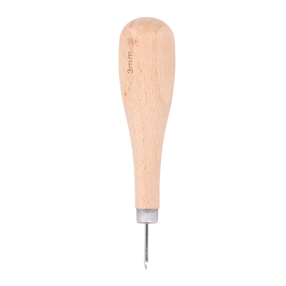 3mm Stitching Awl Profession Ergonomic Awl Tool Sewing with Beech Handle Awl Punch Leather Stitching Awl for Leather Punching