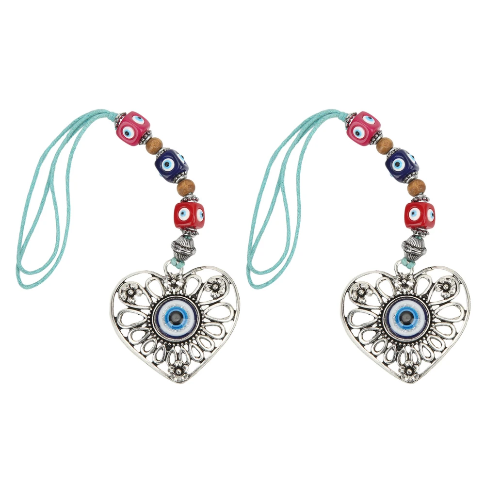 2PCS Evil Eye Car Hanging Ornament Heart Pendant Suspensibility Evil Eye Ornament Alloy Glass Evil Eye Decor for Car Handbag