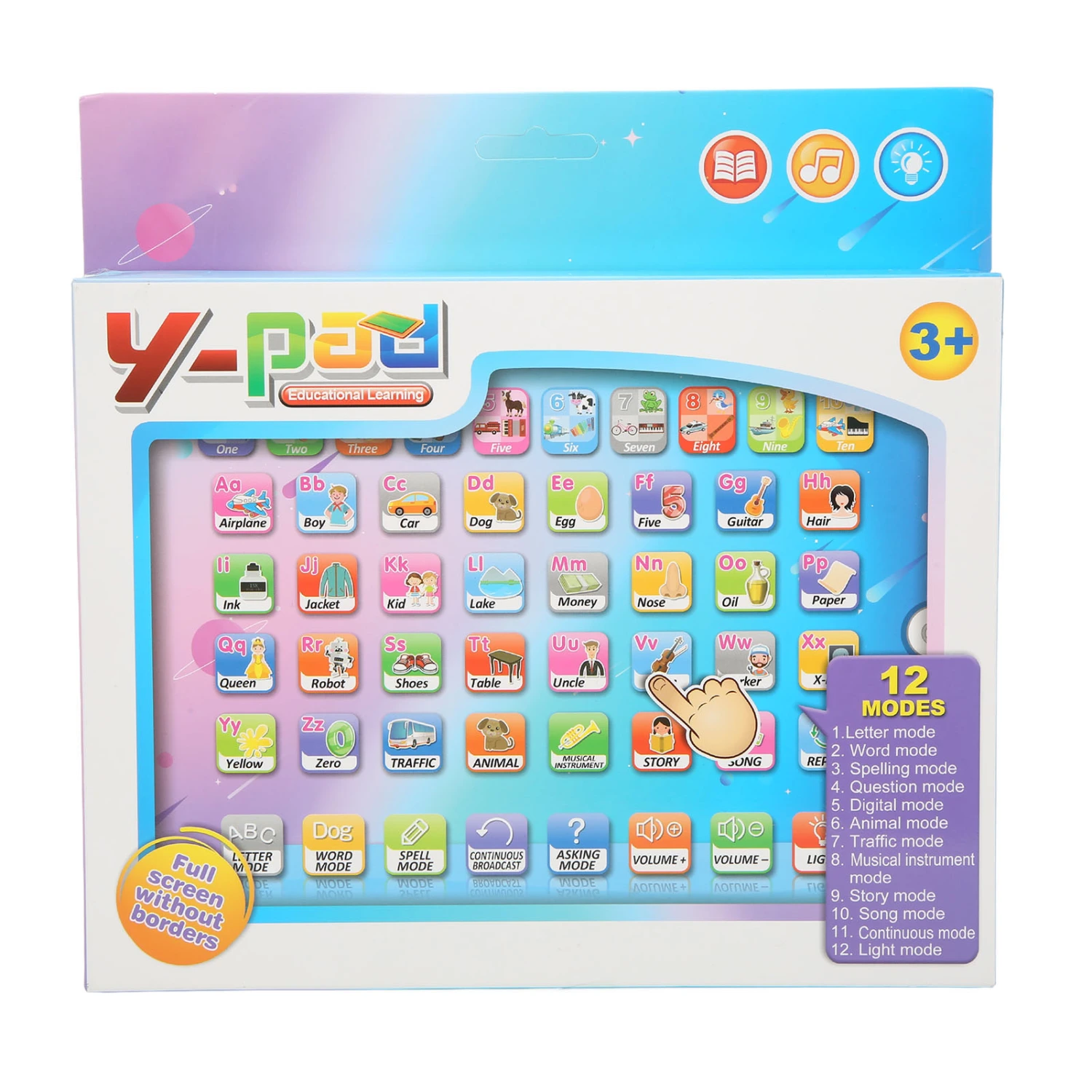 Kids Learning Tablet Full English Teaching Touch Voice Learning Tablet 2cm Body L Learning Machine for 3 Years Old Kids