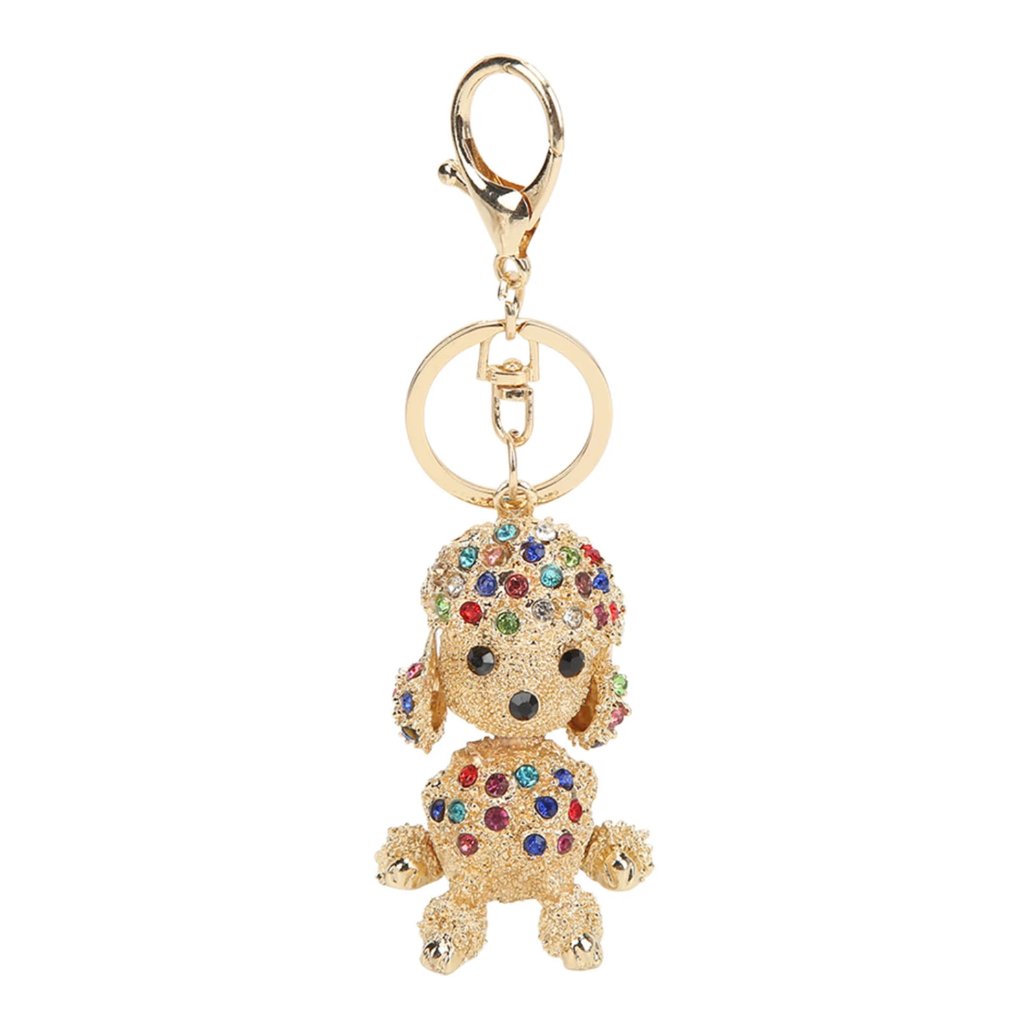 Rhinestone Keychain Unique Puppy Shape Design Rhinestone Keychain Charm Ornament for Bag Car Pendant Colorful