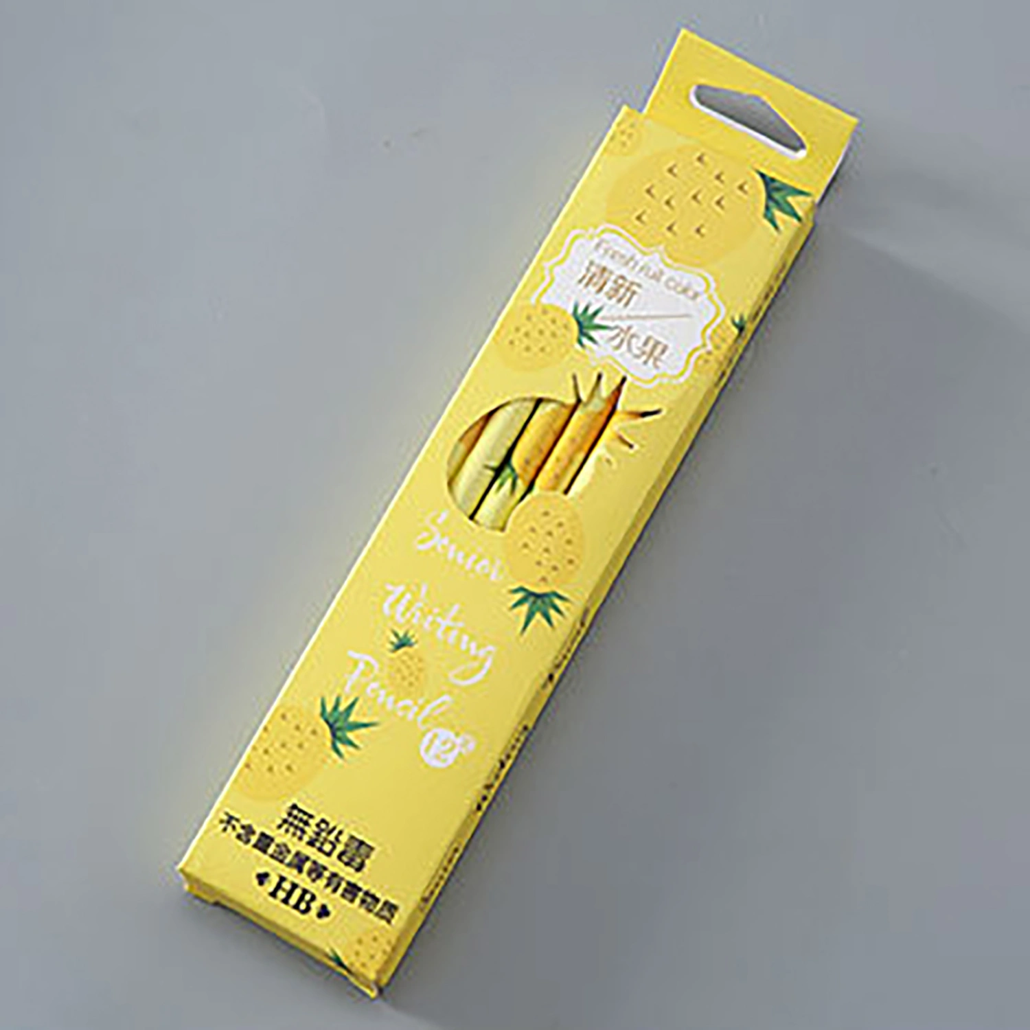 12pcs HB Pencils Compressed Wood Material Fruit Pattern Comfortable Grip Round Pole Tail Eraser Personalized PencilsYellow