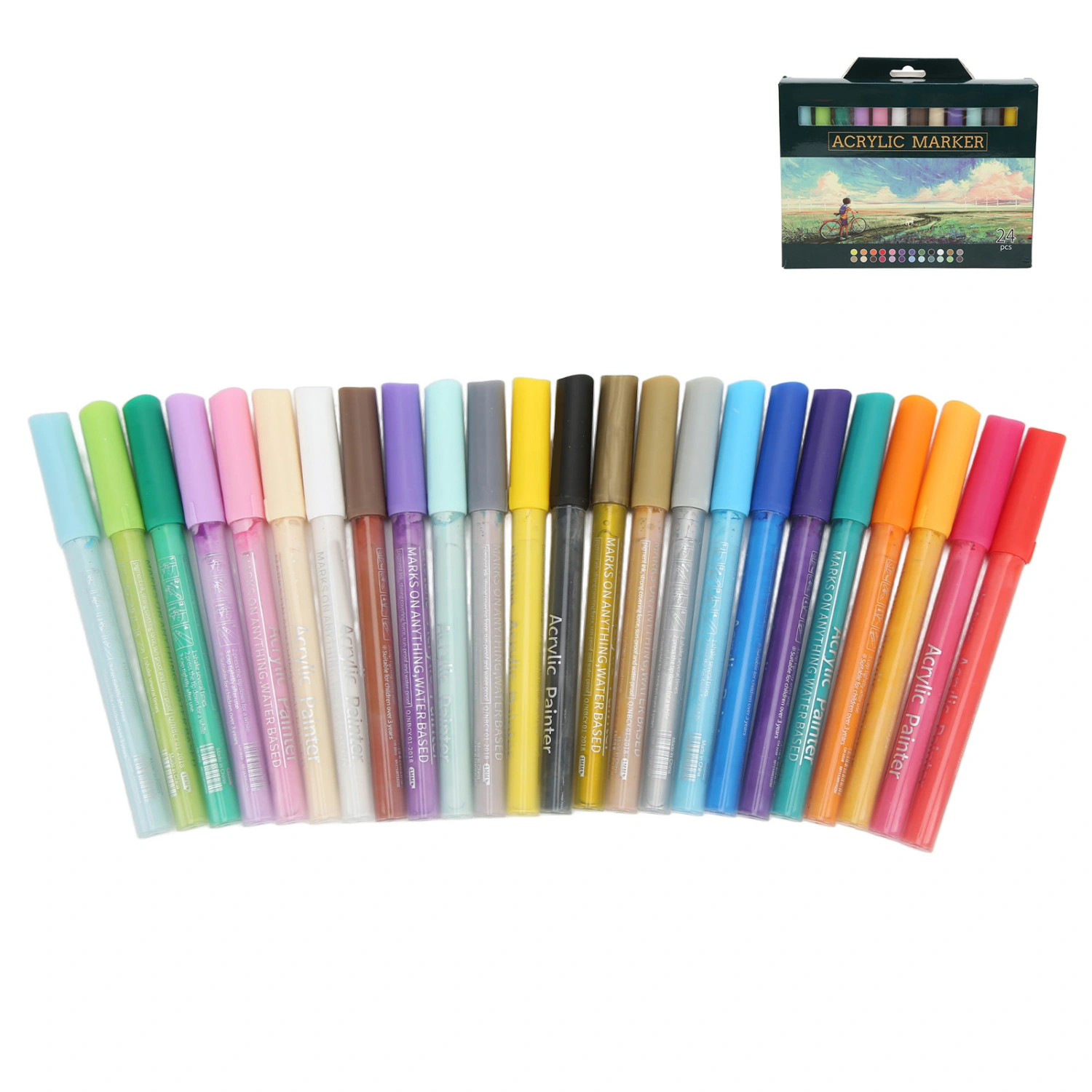 24Pcs Acrylic Paint Markers Multi Function Safe Nontoxic Moistureproof Quick Drying Vivid Colors Acrylic Paint Pens