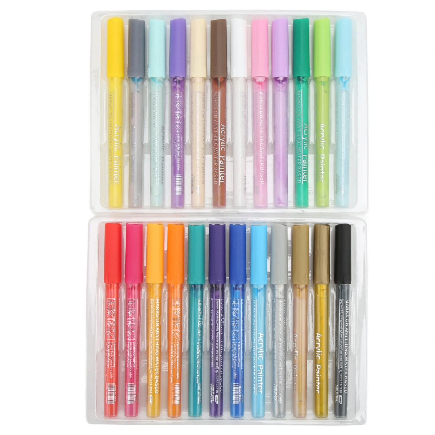 24Pcs Acrylic Paint Markers Multi Function Safe Nontoxic Moistureproof Quick Drying Vivid Colors Acrylic Paint Pens