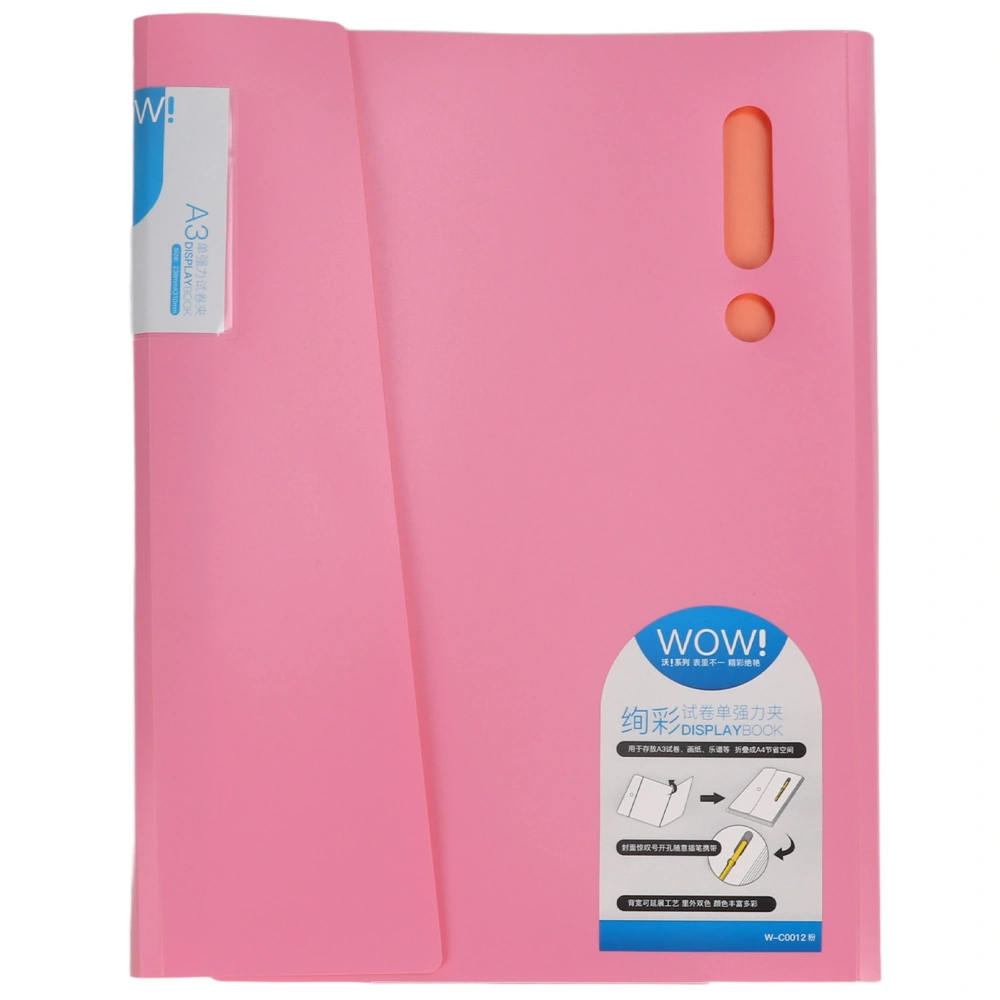 Folder Portable Student Exclamation Point Shape Elastic File Folder A3A4 Test Paper Storage BagPink