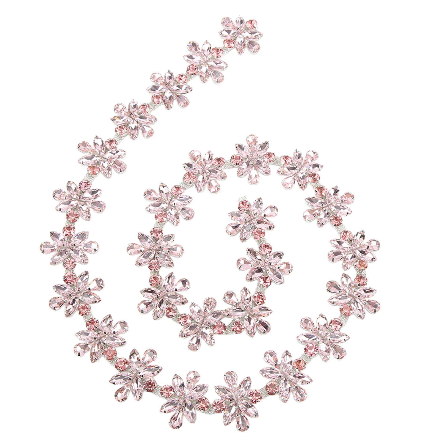Rhinestone Chain 1 Yard 3.5cm Wide Colours Flower Type Glossy Exquisite Rhinestone Applique for Wedding PartyPink