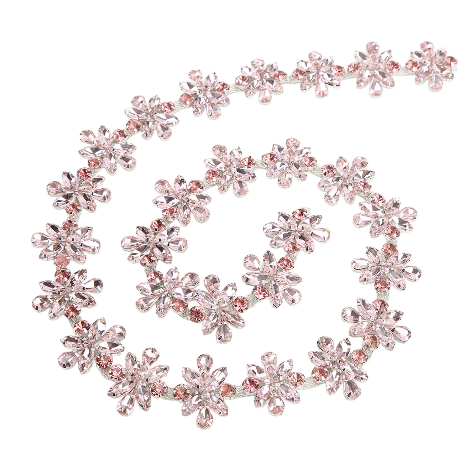 Rhinestone Chain 1 Yard 3.5cm Wide Colours Flower Type Glossy Exquisite Rhinestone Applique for Wedding PartyPink